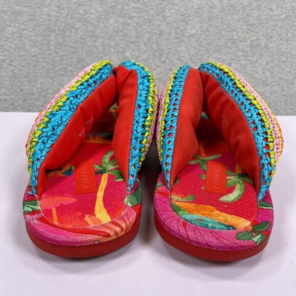 FARM RIO Flip Flops Womens Size 8 Toucans Crochet Puffy Colorful Rainbow Sandals - Picture 4 of 7